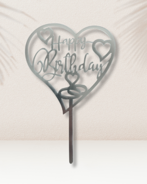 Happy Birthday Kaketopp - Sølv hjerte